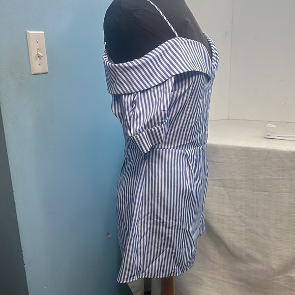 Iris blue and white striped off shoulder romper. - Picture 4 of 10